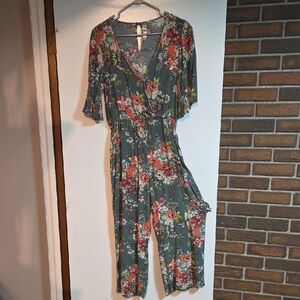 Band of Gypsies Floral Jumpsuit in Green and Red